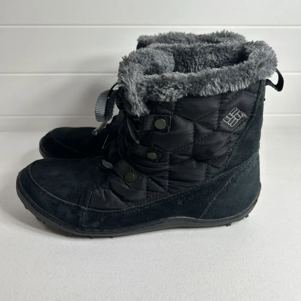 Columbia Boots Women’s Size 8 Black Shorty Suede Quilted Omni Heat Waterproof